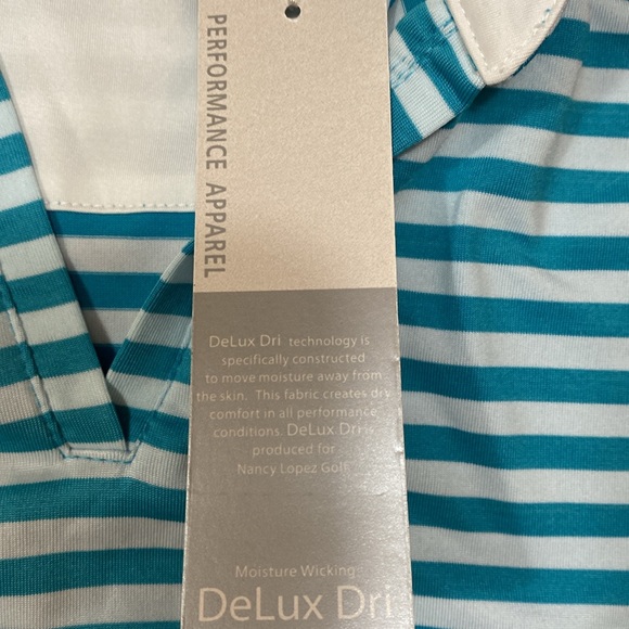 NWT Fairways Golf Top Size XL Sleeveless Split Collar Teal/White Stripe Deluxdri - Picture 9 of 12
